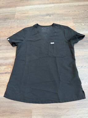 FIGS Catarina Scrub Top Black Size Small V Neck Womens Medical Scrubs